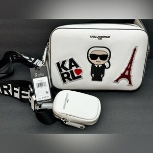 Karl Lagerfeld Paris Crossbody Bag Set – White (With Coin Pouch)